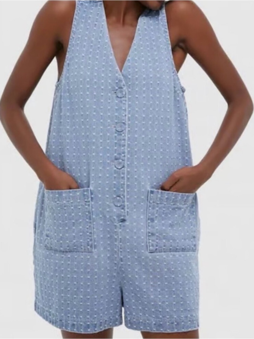 Tuckernuck Denim Myla Romper with Front Pockets Sz L NWOT
